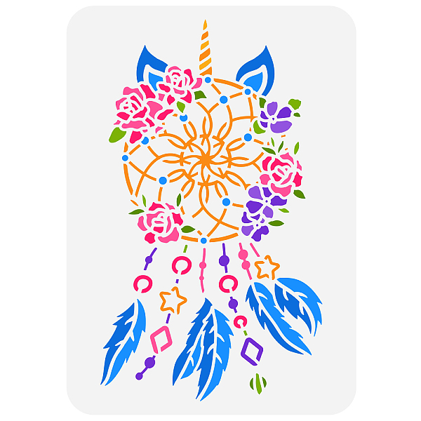 PandaHall FINGERINSPIRE Unicorn Dream Catcher Painting Stencil 11.7x8.3 inch Hollow Out Flowers Feathers Craft Stencil Reusable Woven Net...