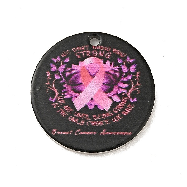 

PandaHall Breast Cancer Pink Awareness Ribbon Style 201 Stainless Steel Pendants, Flat Round, Stainless Steel Color, Hot Pink, 25x1mm, Hole...