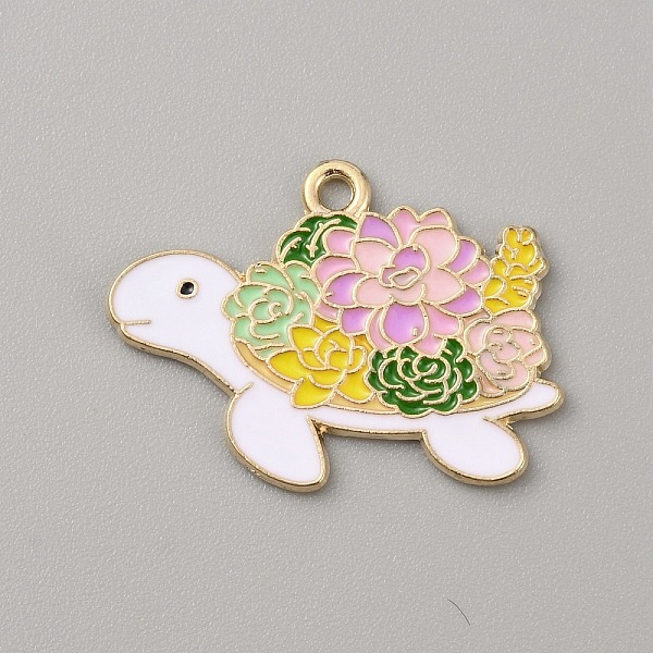 

PandaHall Alloy Enamel Pendants, Light Gold, with Flower Pattern Charm, Tortoise, 21x28x1.3mm, Hole: 1.8mm Alloy+Enamel Tortoise