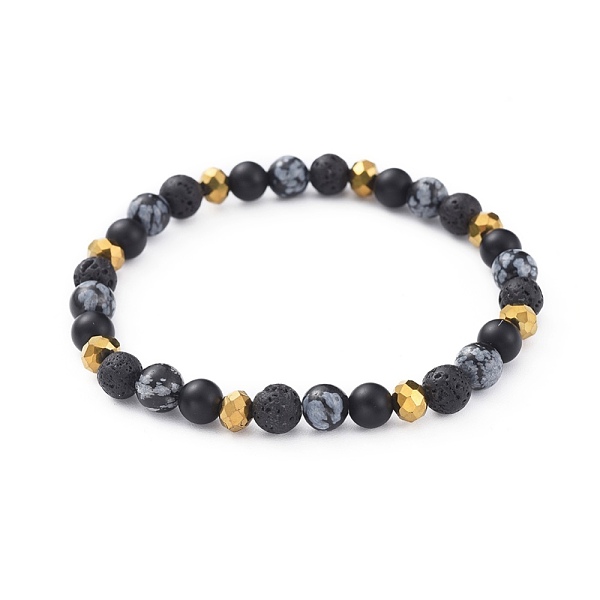 

PandaHall Stretch Bracelets, with Electroplate Glass Beads, Natural Lava Rock, Natural Black Agate(Dyed) and Natural Snowflake Obsidian...