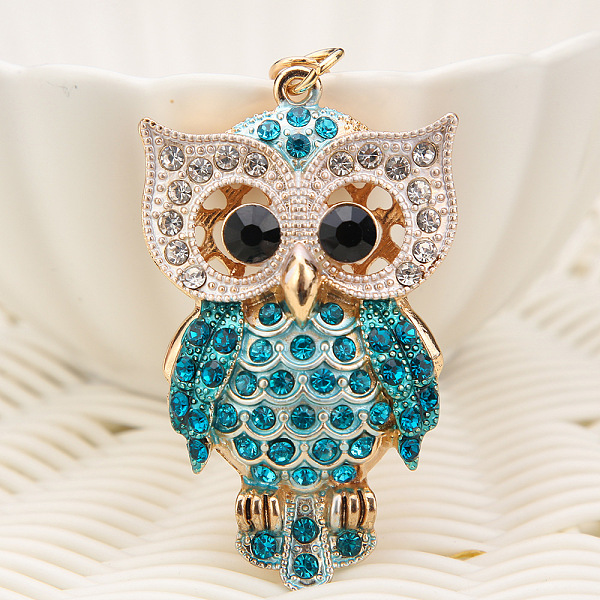 

PandaHall Owl Alloy Rhinestone Keychain, Cute Animal Charms Purse Handbags Decorations, Blue Zircon, 125x40mm Alloy+Rhinestone Owl Cyan