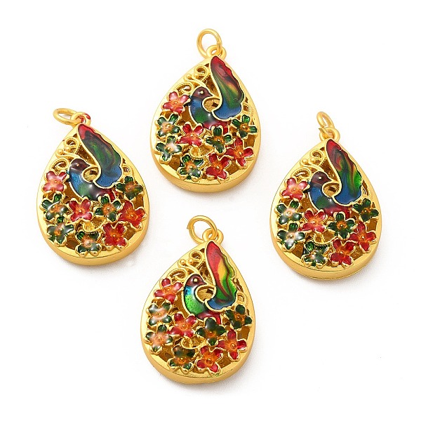 

PandaHall Alloy Enamel Pendants, with Jump Ring, Lead Free & Cadmium Free, Teardrop with Flower, Matte Gold Color, 32x21.5x8.5mm, Hole: 4mm..., Multicolor