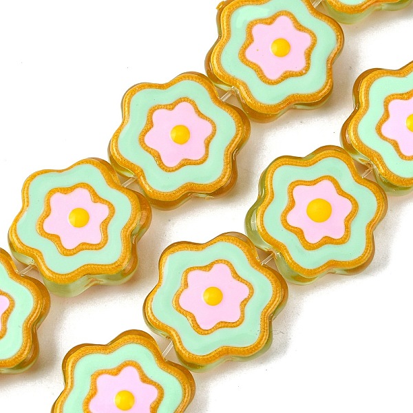 

PandaHall Glass Beads, with Enamel, Flower, Aquamarine, 19x6mm, Hole: 1.2mm Glass Flower Green