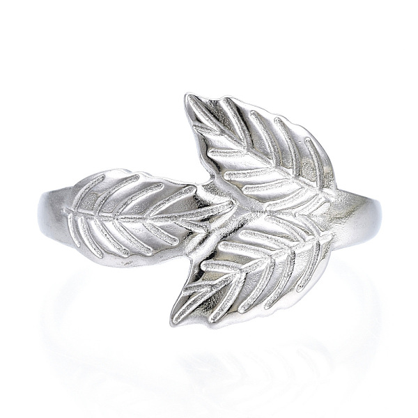 304 Stainless Steel Leaf Open Cuff Ring For Women