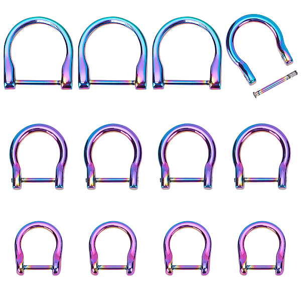

PandaHall WADORN 12Pcs 3 Styles Alloy D-Ring Anchor Shackle Clasps, for Bracelet Making, Rainbow Color, 30.5~37x26~35.5x7.5mm, In Diameter...