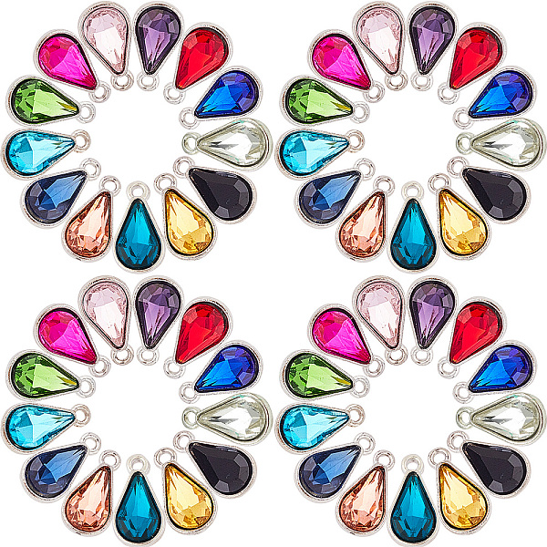 

PandaHall SUNNYCLUE Alloy Glass Pendants, Faceted, teardrop, Platinum, Mixed Color, 18x10x5~5.5mm, Hole: 1.8~2mm, 13color, 4pcs/color..., Multicolor