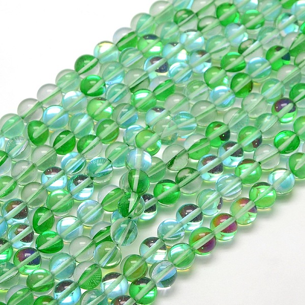 

PandaHall Synthetic Moonstone Beads Strands, Dyed, Holographic Beads, Half AB Color Plated, Round, Spring Green, 8mm, Hole: 1mm, about...