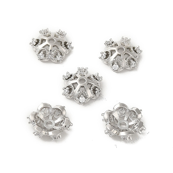 

PandaHall Rack Plating Brass Beads Caps, with Cubic Zirconia, Long-Lasting Plated, Lead Free & Cadmium Free, Flower, Platinum, 10x10x3.5mm...
