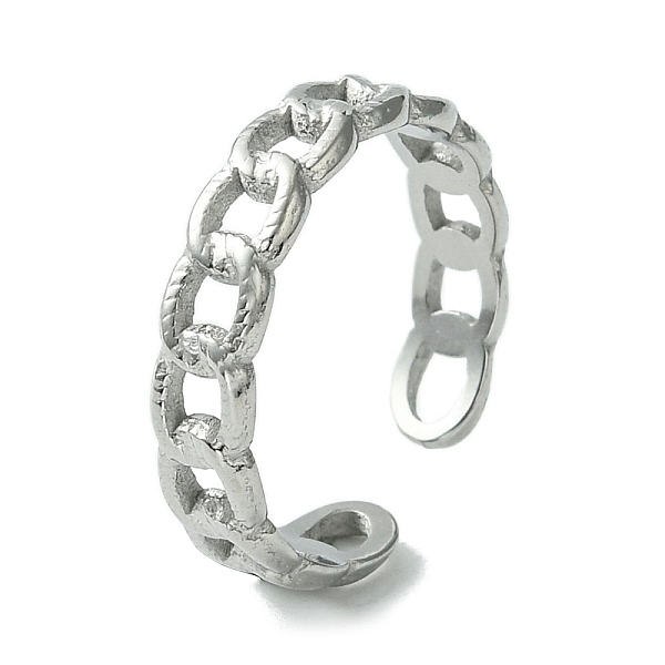 

PandaHall 304 Stainless Steel Open Cuff Ring, Hollow Curb Chains Shape, Stainless Steel Color, US Size 8 1/2(18.5mm) 304 Stainless Steel