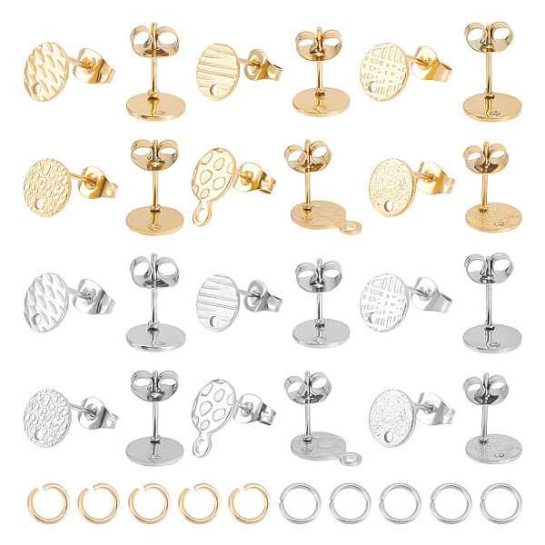 

PandaHall UNICRAFTALE 24 Pcs 2 Colors 6 Styles Stainless Steel Flat Round Stud Earring Findings with Jump Rings Textured Stud Earring Post...