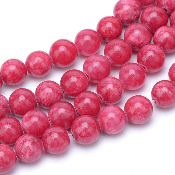 

PandaHall Natural Dyed White Jade Gemstone Bead Strands, Round, Dark Red, 6mm, Hole: 1mm, about 66pcs/strand, 15.7 inch White Jade Round