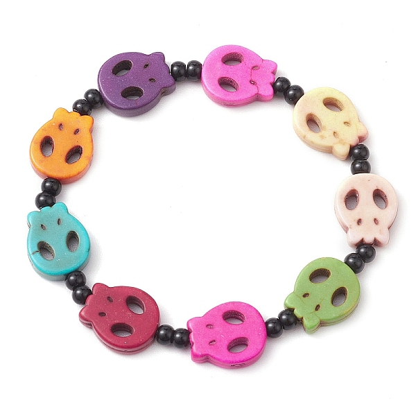 

PandaHall Dyed Synthetic Turquoise Halloween Skull Beaded Stretch Bracelets, Colorful, Inner Diameter: 6.2cm Synthetic Turquoise Skull..., Multicolor