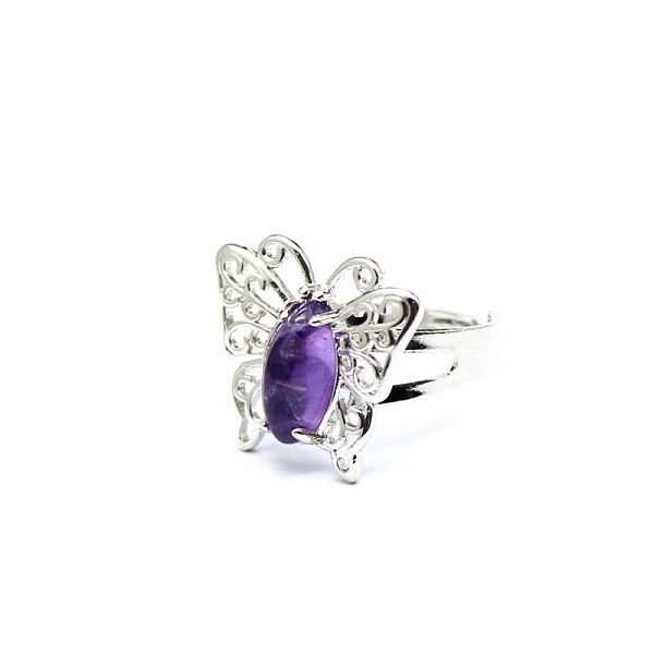 

PandaHall Natural Amethyst Finger Ring, Butterfly, Butterfly: 21x21mm Amethyst Butterfly
