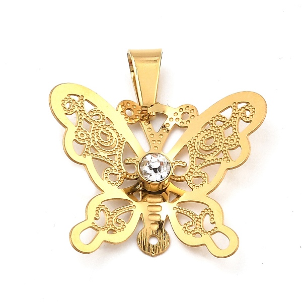 

PandaHall Ion Plating(IP) 304 Stainless Steel Pendant with Rhinestone, Butterfly Charms, Golden, 21x25x5.5mm, Hole: 7x3.5mm Stainless...