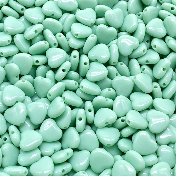 

PandaHall Opaque Acrylic Beads, Heart, Aquamarine, 9mm, 50pcs/bag Acrylic Heart Green