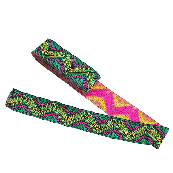 

PandaHall Ethnic Style Embroidery Polyester Ribbons, Jacquard Ribbon, Tyrolean Ribbon, Garment Accessories, Wave Pattern, Green, 2 inch...
