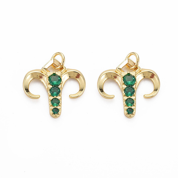 

PandaHall Brass Micro Pave Cubic Zirconia Pendants, Nickel Free, Real 18K Gold Plated, Aries, Green, 17.5x17.5x3mm, Hole: 3mm Brass+Cubic...