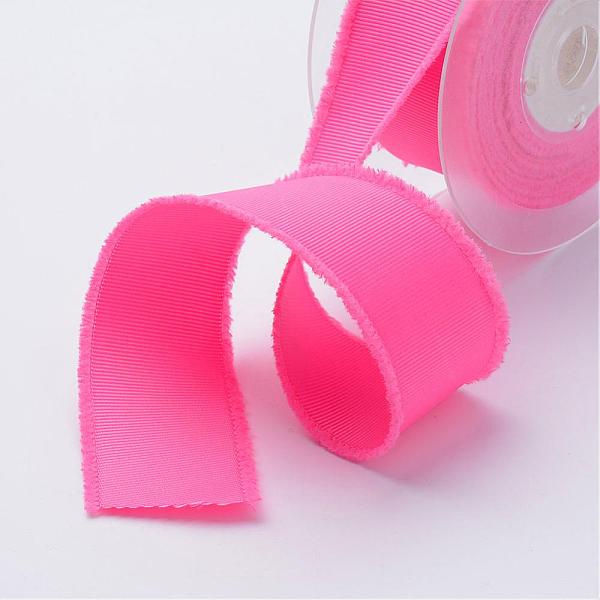 

PandaHall Polyester Frayed Grosgrain Ribbons, Printed, with Fringe Tassel, Hot Pink, 1 inch(25mm), about 50yards/roll(45.72m/roll) Polyester...