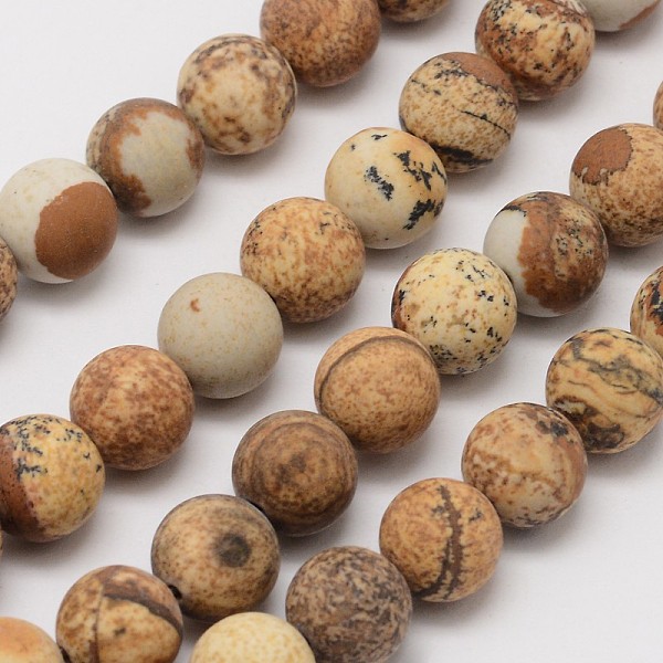 

PandaHall Natural Picture Jasper Beads Strands, Frosted, Round, 4mm, Hole: 0.8mm, about 90pcs/strand, 14.1 inch Picture Jasper Round