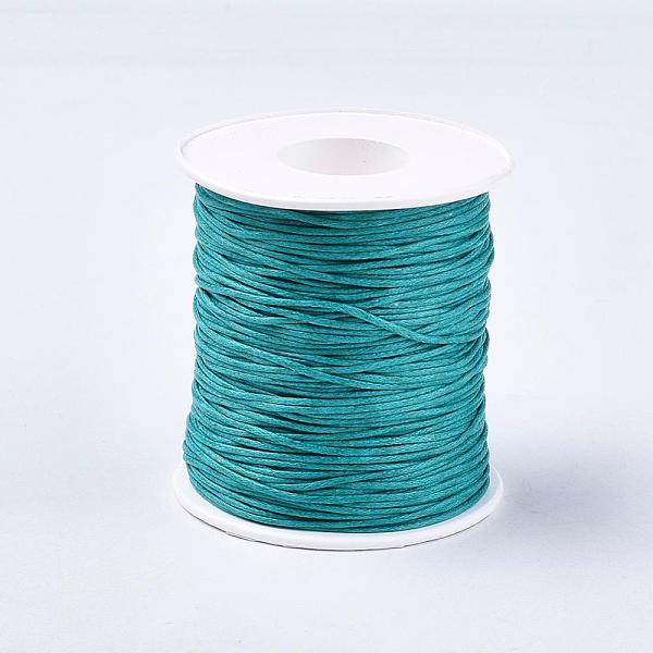 

PandaHall Waxed Cotton Thread Cords, Teal, 1mm, about 100yards/roll(300 feet/roll) Waxed Cotton Cord Round Cyan