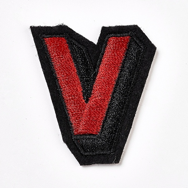 PandaHall Computerized Embroidery Cloth Iron On Patches, Costume Accessories, Appliques, Letter, FireBrick, 41x35x2mm Cloth Letter Red