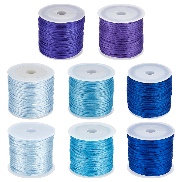 

PandaHall BENECREAT 8 Roll 8 Styles Nylon Rattail Satin Cord, Beading String, for Chinese Knotting, Jewelry Making, Blue, 1~2mm, about 10.93...