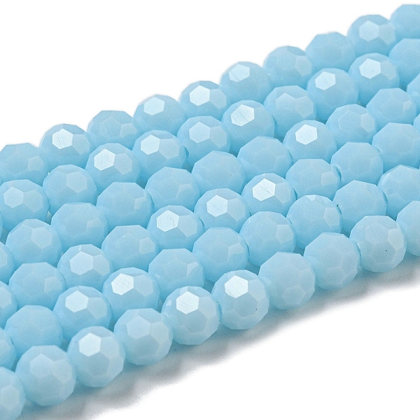 

PandaHall Opaque Glass Beads Stands, Faceted(32 Facets), Round, Cyan, 6mm, Hole: 1mm, about 98pcs/strand, 20.47''(52cm) Glass Round Cyan