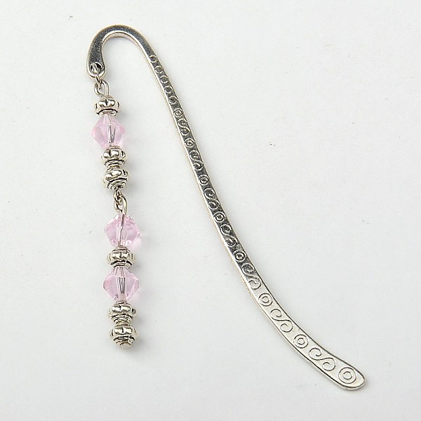 

PandaHall Tibetan Style Bookmarks/Hairpins, with Glass Beads, Pink, 84mm Alloy Pink