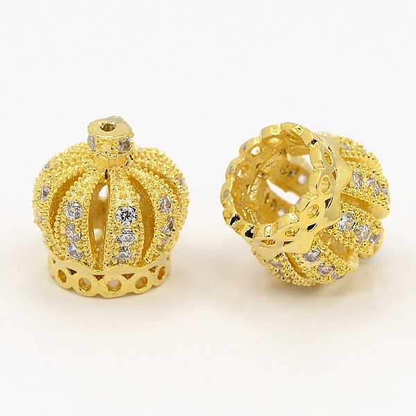 

PandaHall Crown Brass Micro Pave Cubic Zirconia Beads, Golden, 11x10mm, Hole: 1mm Brass+Cubic Zirconia Crown