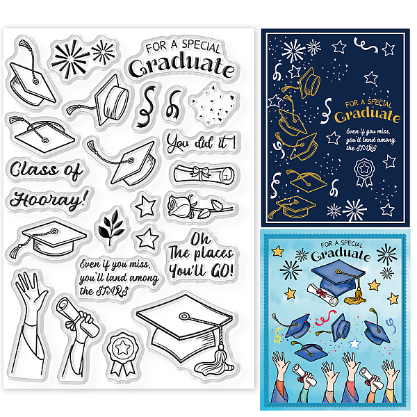 

PandaHall GLOBLELAND Graduation Clear Stamps for DIY Scrapbooking Decor Hat Rose Hand Transparent Silicone Stamps for Making Cards Photo...