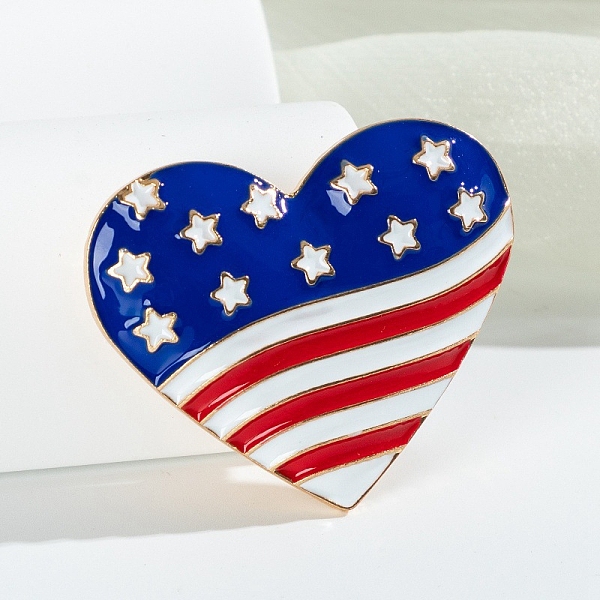 

PandaHall Independence Day Enamel Pins, Light Gold Alloy Brooch, Heart, 33x45mm Alloy+Enamel Heart