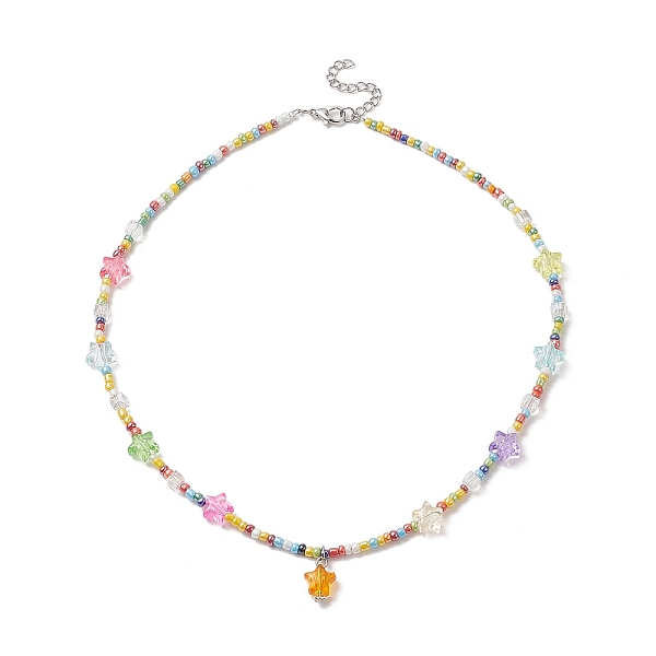 

PandaHall Glass Seed Beaded Necklaces, Acrylic Star Pendant Necklaces for Women, Colorful, 17.36 inch(44.1cm) Seed Beads Star Multicolor