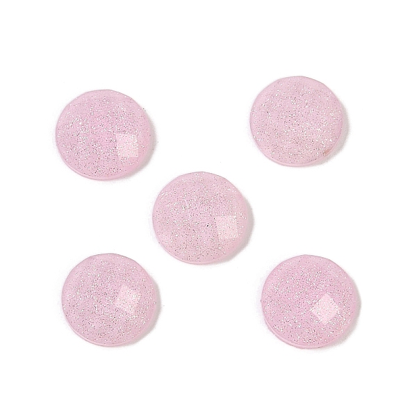 

PandaHall Translucent Epoxy Resin Glitter Powder Decoden Cabochons, Faceted Half Round/Dome, Pearl Pink, 8x3mm Epoxy Resin Half Round