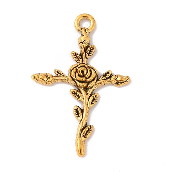 

PandaHall Tibetan Style Alloy Pendants, Cross with Rose Charm, Antique Golden, 34.5x23x3mm, Hole: 2.5mm Alloy Cross