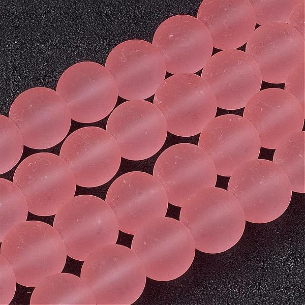 

PandaHall Transparent Glass Bead Strands, Frosted, Round, Light Salmon, 10mm, Hole: 1.3~1.6mm, about 80pcs/strand, 31.4 inch Glass Round Red