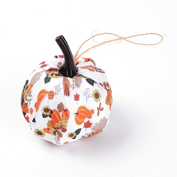 

PandaHall Cloth Pendant Decorations, with Hemp Rope & Foam Filled, Autumn Theme, Pumpkin with Pattern, Dark Orange, 110mm Cloth Pumpkin