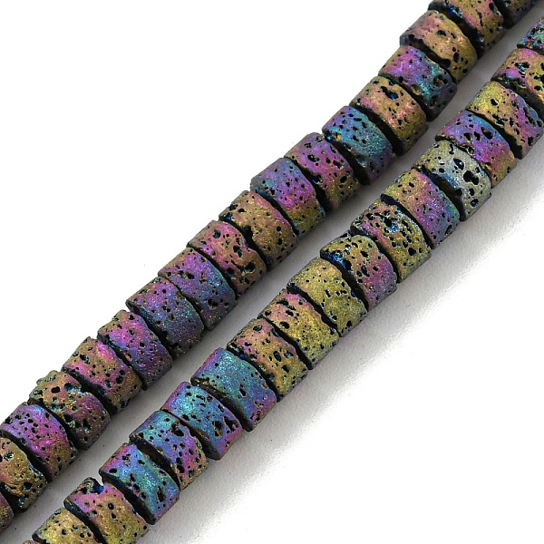

PandaHall Electroplated Natural Lava Rock Beads Strands, Column, Rainbow Plated, 4~4.5x2~2.5mm, Hole: 1mm, about 154pcs/strand, 16.54''...