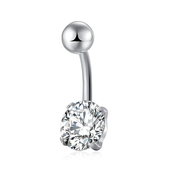 

PandaHall Piercing Jewelry, Brass Cubic Zirconia Navel Ring, Belly Rings, with 304 Stainless Steel Bar, Lead Free & Cadmium Free, Flat Round..., Clear