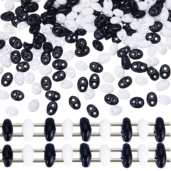 

PandaHall CREATCABIN 80G 2 Colors Opaque Luster Czech Glass Seed Beads, 2-Hole, Oval, Black and White, 5x3.5x2.5mm, Hole: 0.9mm, 40G/color...
