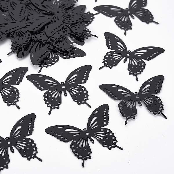 

PandaHall Spray Painted 430 Stainless Steel Filigree Joiners Links, Etched Metal Embellishments, Butterfly, Black, 35x44x0.4mm, Hole...