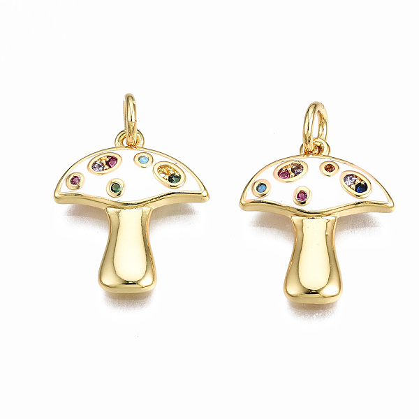 

PandaHall Autumn Theme Brass Micro Pave Cubic Zirconia Enamel Pendants, with Jump Rings, Nickel Free, Mushroom,Real 16K Gold Plated, White...