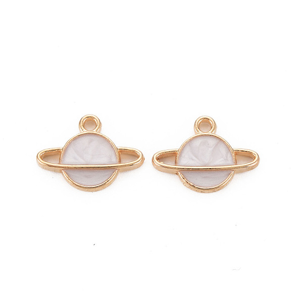 

PandaHall Alloy Enamel Pendants, Planet, Universe Space Charms, Light Gold, White, 12x16.5x3mm, Hole: 1.6mm Alloy+Enamel Planet White