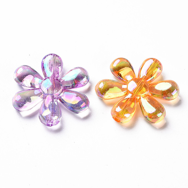 

PandaHall Transparent Acrylic Beads, AB Color, Flower, Mixed Color, 25x4.5mm, Hole: 1.6mm, about 375pcs/500g Acrylic Flower Multicolor