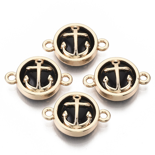 

PandaHall Glass Links connectors, with Light Gold Plated Alloy Findings, Flat Round with Anchor, Black, 13.5x19.5x5.5mm, Hole: 1.6mm...