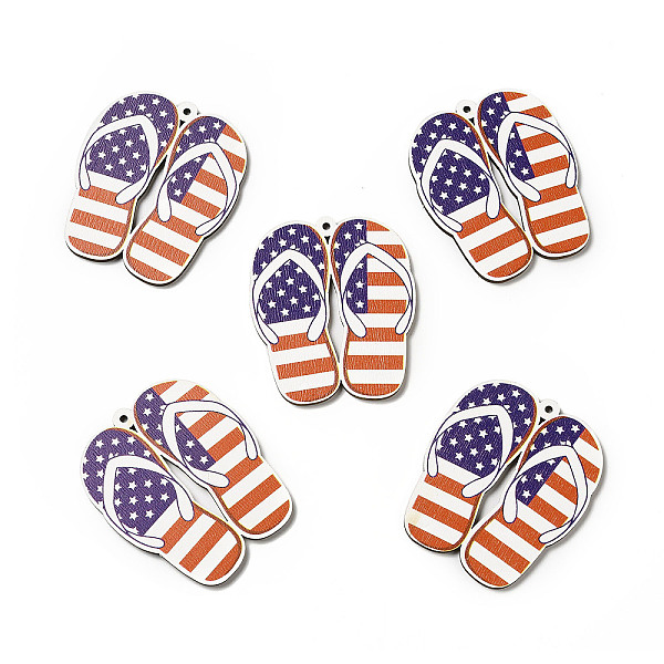 

PandaHall American Flag Theme Single Face Printed Aspen Wood Shoe Big Pendants, Flip Flops Charm, Chocolate, 55.5x47x2.5mm, Hole: 2mm Wood..., Brown