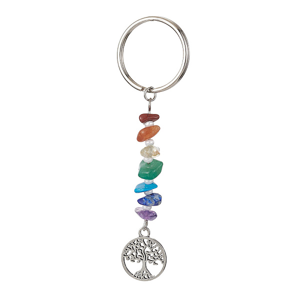 

PandaHall Chakra Natural Gemstone Chips Keychains, Alloy Tree of Life Pendant Keychains, Flat Round, 8.5cm, Pendant: 18x15x1.5mm Mixed Stone...