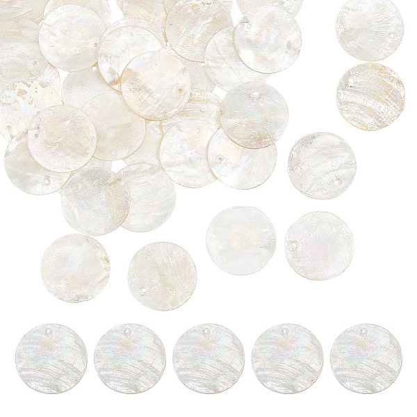

PandaHall arricraft 40 Pcs Natural Shell Beads, 0.5mm Clear Ab Color Flat Round Pearl Leather String Beads Jewelry Making for DIY Charm..., White