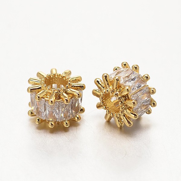 

PandaHall Brass Micro Pave Grade AAA Cubic Zirconia Beads, Column, Golden, 9x7mm, Hole: 3mm Brass+Cubic Zirconia Column