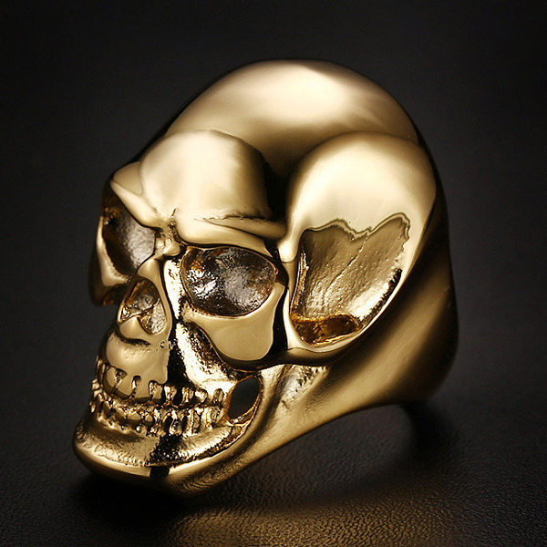 

PandaHall Titanium Steel Skull Finger Ring, Halloween Punk Jewelry for Men Women, Golden, US Size 11(20.6mm) Titanium Steel