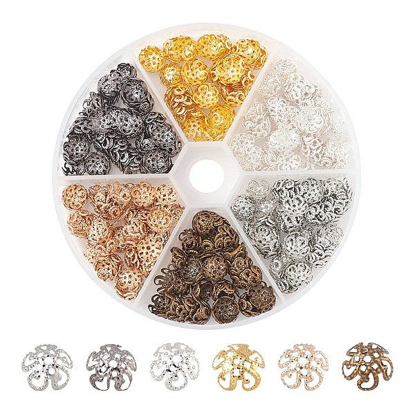 

PandaHall 600Pcs 6 Colors 5-Petal Iron Bead Caps, Flower, Mixed Color, 8.5x3.5mm, Hole: 0.9mm, 100pcs/color Iron